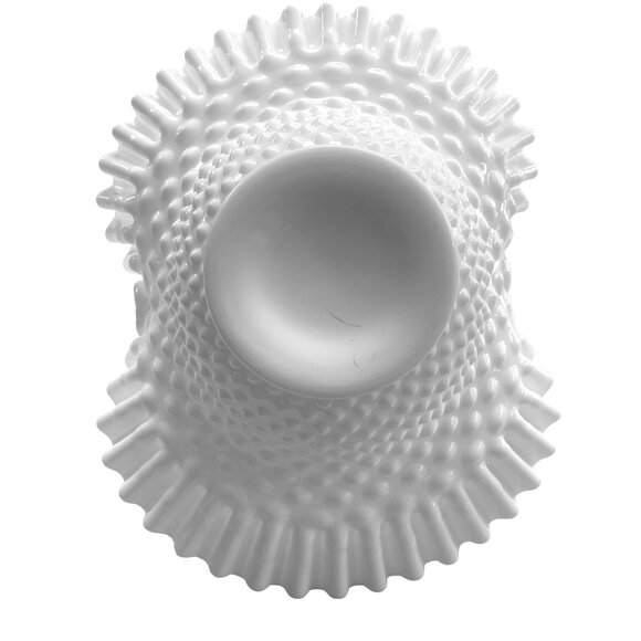 Fenton Hobnail Milk Glass Basket With Ruffled Edge - Picture 9 of 11